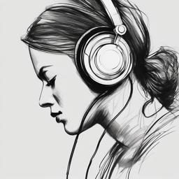 drawing of a person listening to music  minimal rough sketch scribbles,doodles,black and white