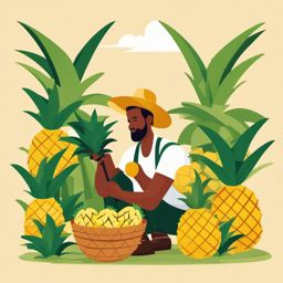 Pineapple Harvest Clipart - A farmer harvesting a ripe pineapple.  color vector clipart, minimal style