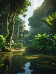 Amazon Rainforest Landscape - An Amazon rainforest landscape with dense foliage and exotic animals  8k, hyper realistic, cinematic
