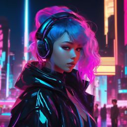 Futuristic cyberpunk character in a neon cityscape. , aesthetic anime, portrait, centered, head and hair visible, pfp