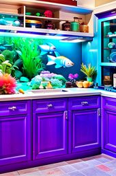 underwater wonderland kitchen with underwater-themed backsplash and fish tank island. 