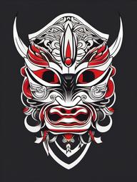 japanese mask tattoo  simple color tattoo,white background,minimal