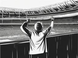 Football clipart - fan cheering in the stands  minimal rough sketch scribbles,doodles,black and white