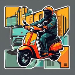 Delivery Scooter Sticker - Urban courier, ,vector color sticker art,minimal