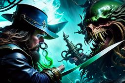 captain jack sparrow vs davy jones - captain jack sparrow engages in a chaotic sword fight with the tentacled davy jones aboard the flying dutchman, on the turbulent seas of the afterlife. 