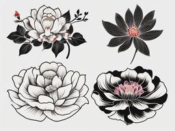 Japanese Traditional Flower Tattoo - Traditional Japanese flower tattoo.  simple color tattoo,white background,minimal