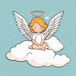 Angel clipart - angel perched on a cloud  color,minimalist,vector clipart