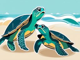 Sea Turtle Hatchlings Sticker - Adorable sea turtle hatchlings making their way to the ocean, ,vector color sticker art,minimal