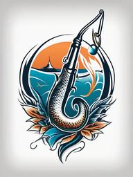 Fishing Hook Tattoo - Express your passion for fishing with a tattoo featuring a fishing hook.  simple vector color tattoo,minimal,white background