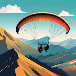 Paragliding Mountain View Clipart - Paragliders soaring with stunning mountain views in the background.  color vector clipart, minimal style