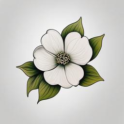 Flowering Dogwood Tattoo - Tattoo featuring the blossoming dogwood flower, symbolizing resilience.  simple color tattoo,minimalist,white background