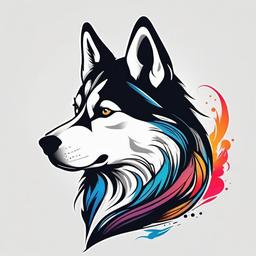 husky tattoo design  simple color tattoo,minimal,white background