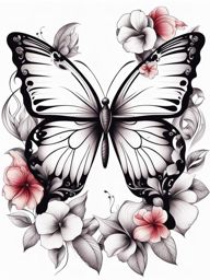 Floral butterfly tattoo,Tattoos featuring both butterflies and flowers. tattoo design, white background