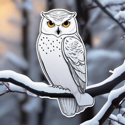 Snowy Owl on Tree Emoji Sticker - Silent watch in a winter wonderland, , sticker vector art, minimalist design