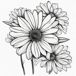 Flower Tattoo Daisy-Simplicity and contrast with a black and white daisy tattoo, showcasing timeless beauty.  simple color tattoo,minimal vector art,white background