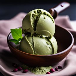 scoop of velvety matcha red bean ice cream, with the earthy taste of matcha and sweet red bean paste. 