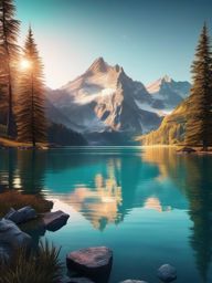 Mountain Lake Background - Crystal Lake in the Swiss Alps  wallpaper style, intricate details, patterns, splash art, light colors