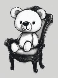 drawing of a teddy bear in a chair  minimal rough sketch scribbles,doodles,black and white