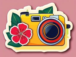 Camera and Tropical Drink Emoji Sticker - Capturing vacation moments, , sticker vector art, minimalist design