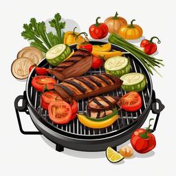 BBQ with grilled vegetables clipart.  vector style illustration, white background