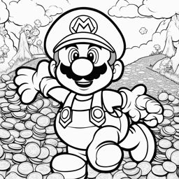 mario coloring pages - mario collects coins on a colorful adventure in the mushroom kingdom. 