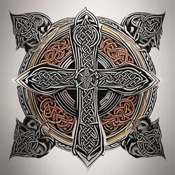 celtic warrior cross tattoo  simple color tattoo,minimal,white background