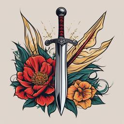 sword and flower tattoo  simple vector color tattoo