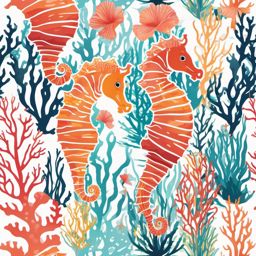 Seahorse Clipart - Seahorse floating among colorful coral reefs , minimal, 2d