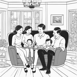 family clipart black and white in a warm home - portraying warmth and unity. 