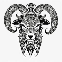 Goat Tribal Tattoo - A tribal-inspired tattoo featuring artistic goat designs.  simple color tattoo design,white background