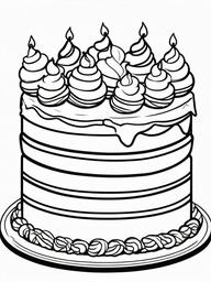 Birthday Cake with Ice Cream Coloring Pages - Cake and Ice Cream Party Treats  minimal black outline printable sheet, coloring page