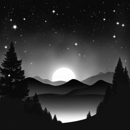 star clipart black and white in the night sky - shining brightly. 