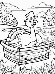 Turkey and Hay Ride Coloring Pages - Fun Day on a Hayride with Turkey  minimal black outline printable sheet, coloring page