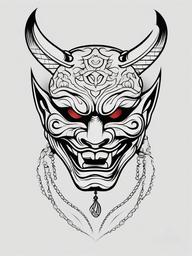 Japanese Mask Hannya Tattoo - Tattoo design featuring the Hannya mask inspired by traditional Japanese masks.  simple color tattoo,white background,minimal