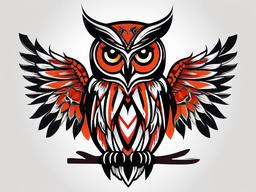 Cherokee Owl Tattoo - Pay homage to Cherokee culture with a tattoo featuring owl symbolism.  simple color tattoo,vector style,white background