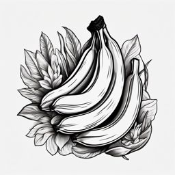 Bunch of bananas tattoo. Nature's convenient snack.  black white tattoo style, minimalist design,white background