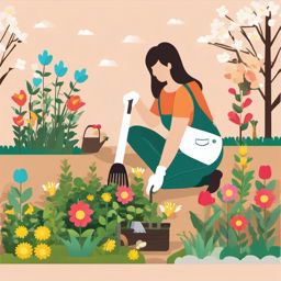 Springtime Gardening clipart - Tending to a spring garden, ,vector color clipart,minimal