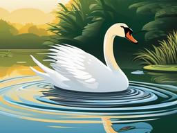 Swan Cartoon - Cartoon of swan gliding across pond  