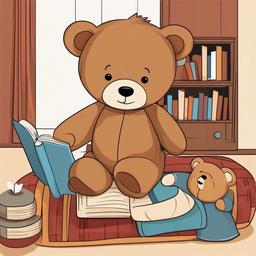 Teddy Bear clipart - teddy bear reading a bedtime story  color,minimalist,vector clipart