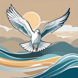 Seagull Sticker - A seagull soaring through the sky above the ocean, ,vector color sticker art,minimal