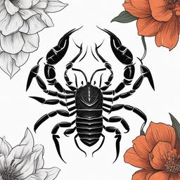 Scorpion Tattoo with Flower - Combine strength and beauty with a scorpion tattoo featuring floral elements for a unique and artistic design.  simple vector color tattoo,minimal,white background