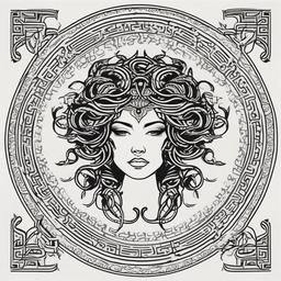 Medusa Blackwork - Infuse contemporary artistry with a blackwork Medusa tattoo, featuring bold black ink and intricate patterns.  simple vector color tattoo,minimal,white background