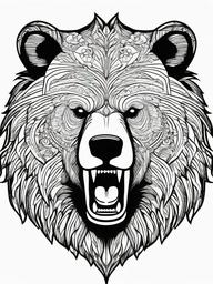 Bear Coloring Page - Powerful Animal Roaring  black outline printable coloring page