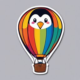 Penguin in Hot Air Balloon Sticker - A penguin soaring in a colorful hot air balloon. ,vector color sticker art,minimal