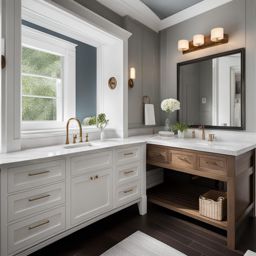 transitional bathroom with a blend of modern and traditional features. 