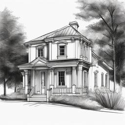 simple drawing of a house  minimal rough sketch scribbles,doodles,black and white