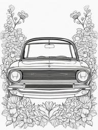 Car with Flowers Coloring Pages - Colorful Car Surrounded by Blooms  minimal black outline printable sheet, coloring page