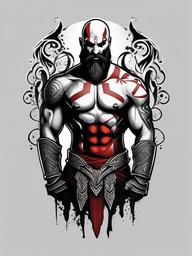 Full Body Kratos Tattoo - A comprehensive tattoo covering the entire body with Kratos motifs.  simple color tattoo design,white background