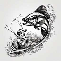 Fisherman Tattoo,a tribute to fishing enthusiasts, this tattoo captures the thrill and passion of the sport. , color tattoo design, white clean background