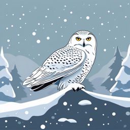 Snowy Owl Sticker - A majestic snowy owl in a snowy landscape, ,vector color sticker art,minimal